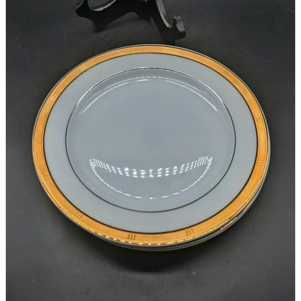 Bernardaud Limoges‎ France Roulette Gold Encrusted Salad Dessert Plates Set/4